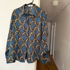 Mango Navy and Beige Floral Blouse